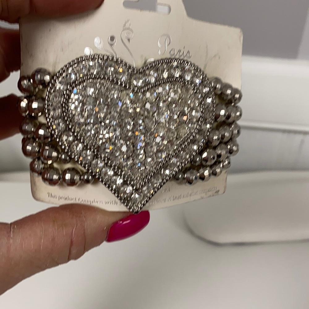 Crystal heart rhinestone stretch bracelet